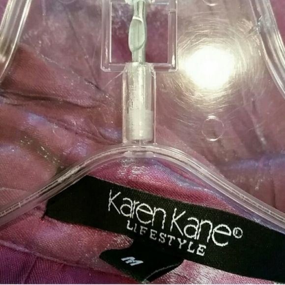 Karen Kane Purple Metallic Shimmer Button Up Blouse Top - Picture 6 of 6